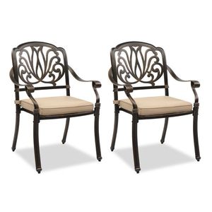 Set 2 Cast Aluminum Patio Dining Chairs Cushions Stackable Outdoor Bistro Chairs for Balcony Backyard Garden Deck Home Furniture - Product Image 2