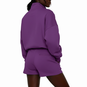 Ensemble de sweat-shirt et short en molleton de coton 380 GSM pour femmes, design personnalisé, logo personnalisé, ensemble deux pièces pour femmes - Product Image 3