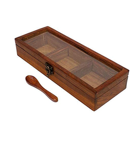Wood Spice <b>Box</b> High Quality Carved Lid And Four Compartments Square Wood <b>Herb</b> Organizer Kitchen Storage Spice <b>Box</b> - Product Image 2