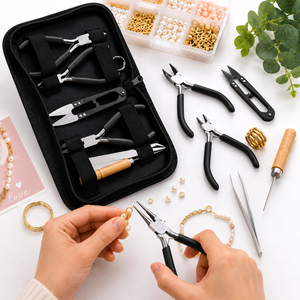 Kit de herramientas para hacer joyas, alicates de acero inoxidable con mango de madera para manualidades, juego de 8 piezas - Product Image 3