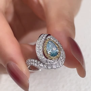Women's White Gold Pear Cut <b>Diamond</b> <b>Ring</b> With Fancy Color IGI Certified Luxury Design - Product Image 6