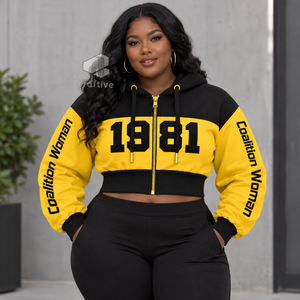 Sudadera Corta con Cremallera y Bloques de Color para Mujer NCBW Sorority, Manga Larga, con Letras Griegas Bordadas, Top Corto Universitario - Product Image 5