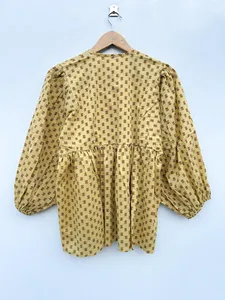Vestido Mini Casual de Verano con Estampado Floral Amarillo Bohemio, Manga Abullonada de Algodón, Corte Holgado y Cuello con Lazos - Product Image 5