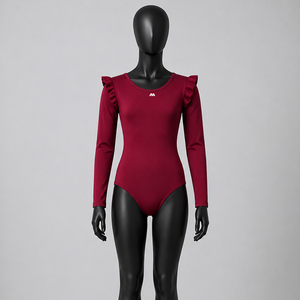 Justaucorps rouge à manches longues et volants pour femme, en Lycra, pour la danse, l'entraînement et la scène (adulte) - Product Image 1
