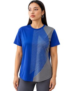 Customized Women Royal Blue And Grey Quick Dry Sports T Shirt Breathable Running Gym Workout Athletic Activewear Tee <b>Top</b> - Product Image 1