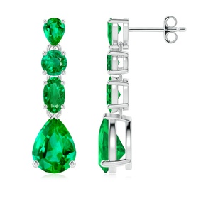 Pendientes de Oro Blanco de 14K con Esmeralda Natural en Forma de Pera, Corte Ovalado y Redondo, Joyería Fina de Lujo para Novias, Regalos - Product Image 1