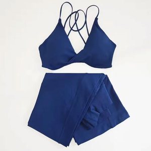 High Quality <b>Women's</b> Vintage Solid Sports Bra Shorts Set Yoga Gym Wear 2 Piece Eco-Friendly Spandex/Cotton Waterproof Quick Dry - Product Image 1