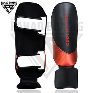 Protège-tibias de boxe personnalisés noir et rouge, meilleur fournisseur, pour entraînement de combat, en cuir, avec fermeture auto-agrippante, équipement de protection de boxe - Product Image 3