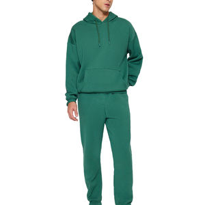 Conjunto de Dos Piezas de Sudadera con Capucha Extra Grande y Pantalones Deportivos Holgados con Logo Personalizado para Hombre, Traje Deportivo Verde 100% - Product Image 1