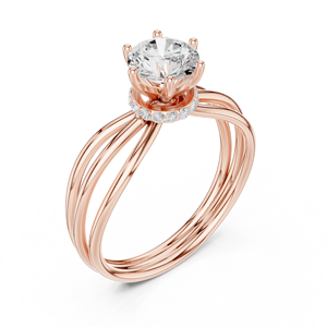 Anillo de compromiso solitario de moissanita de corte redondo con banda de varias hebras divididas en plata chapada en oro rosa - Product Image 3