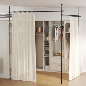 Asta per tenda a L lunga per divisorio ambienti, 142 cm L x 120 cm H, nera, regolabile, resistente, senza foratura - Product Image 4