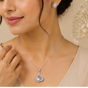 925 <b>Silver</b> Pendant <b>Necklace</b> <b>Set</b> with Sparkling Stud Earrings Elegant Designer Jewelry for Women Party Wear - Product Image 6