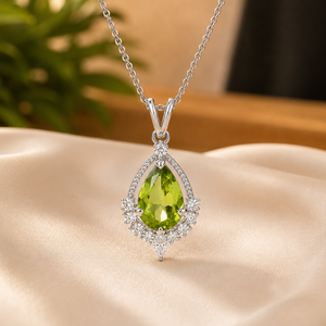 Pendentif en diamant taillé en goutte d'eau avec pierre précieuse verte, plaqué or rose 10K, moissanite, collier pour femme, bijou cadeau - Product Image 2