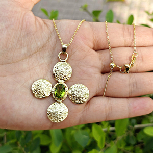 Custom women necklace oval cut peridot hydro quartz designer cross pendant necklace 18k gold plated fashion jewelry necklaces - Product Image 1