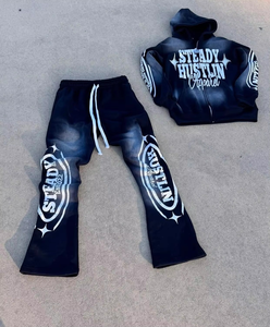 Conjunto Deportivo Premium para Hombre con Pantalones Acampanados – Sudadera con Capucha y Estampado Puff y Pantalones Acampanados, Chándal Oversize Estilo Urbano - Product Image 2