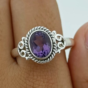 Amethyst <b>Ring</b> Handmade Sterling Silver Bezel Setting Natural Purple Oval Gemstone <b>Boho</b> Jewelry February Birthstone - Product Image 6