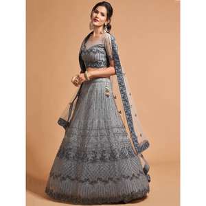 Gran gris Zari bordado Net Party Wear Lehenga Choli - Product Image 4