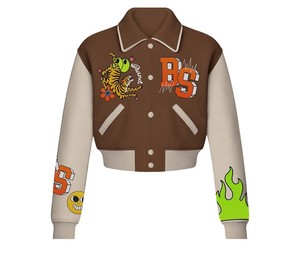 Veste bomber en twill à col universitaire unisexe pour femme, avec logo personnalisé, broderie chenille, patch en cuir, en polaire pour l'hiver - Product Image 2