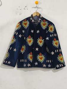 Chaqueta de Terciopelo Suzani Azul Marino Hecha a Mano de Primera Calidad para Mujer, con Bordado de Motivo de Corazón, Estilo Boho Étnico, Proveedor Mayorista - Product Image 1