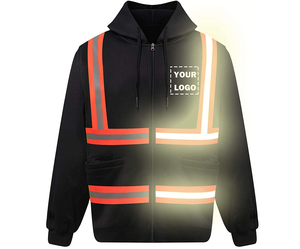 Unisex Hi Visibility Reflective Stripes <b>Safety</b> Workwear Hoodie Removeable Sleeve Fleece Sweatshirt Coat Zipper Men ANSI Class 3 - Product Image 3