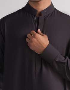 Men's Black Floor Thobe Stand Collar <b>Long</b> Sleeve Solid Color Modest Islamic Prayer Wear Middle East Style All Season Plus Size - Product Image 2