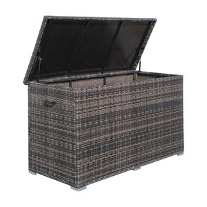 Caja de Almacenamiento para Patio de Mimbre Marrón con Estructura de Acero, Almacenamiento Funcional para Uso en Exteriores - Product Image 1