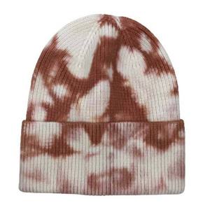 Bonnet en cachemire côtelé à revers pour adultes, motif crâne tie-dye noir-gris profond, collection automne-hiver 2026 - Product Image 2