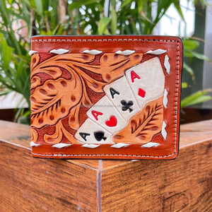 New Designer Trendy Luxury Hand Tooled Leather Wallet for Men's Genuine Leather Business ID Credit Cards Holder Small Wallets - Product Image 4