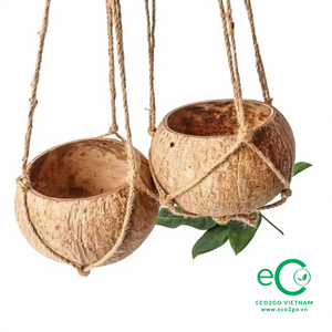 Producto artesanal Maceta de cáscara de coco/Maceta colgante de cáscara de coco Tamaño personalizado, biodegradable y sostenible - Product Image 1