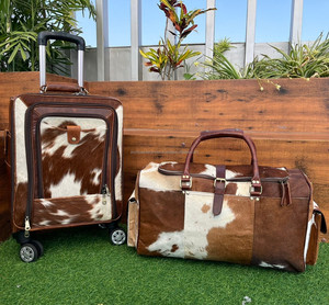 Newest Handmade Genuine Cowhide Leather Luggage Trolley Bags and Genuine Cowhide Leather Large <b>Travel</b> Duffel Bag <b>Sets</b> for Unisex - Product Image 2