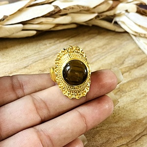 New Demand Tiger Eye <b>Rings</b> Tribal Brass Band Women 18k <b>Gold</b> Plated Ethnic Filigree Crown Statement <b>Ring</b> for Wholesale/OEM/ODM - Product Image 2