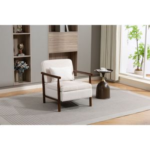 Fauteuil d'appoint moderne du milieu du siècle avec rangement, structure en bois, chaise de salon rembourrée avec coussin lombaire pour la lecture - Product Image 1