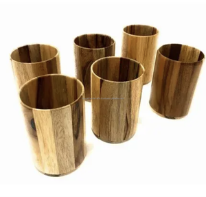 Recipiente para beber de madera natural y vidrio para jugo para fiestas y bodas Vaso para beber de madera de la India - Product Image 5