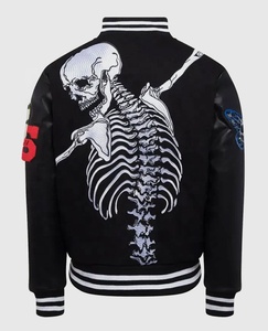 Chaqueta Varsity Bordada para Hombre, Chaqueta Letterman con Mangas de Cuero, Corte Regular, Estilo Urbano, Punk - Product Image 2