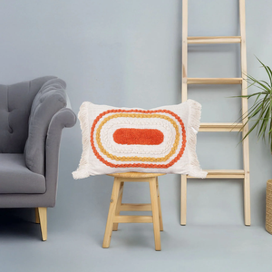 Hand Tufted Texture Boho Ivory and Orange Tassel <b>Cushion</b> <b>Cover</b> Handmade Decorative Pillow Case for Sofa Bedroom Living Room Home - Product Image 1