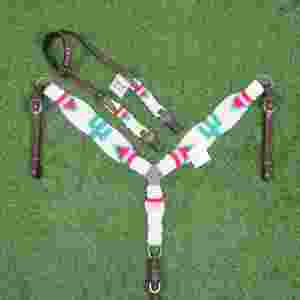 ชุดบังเหียนและสายรัดอกทำจากขนโมแฮร์สีเขียวลายกระบองเพชร พร้อมหนังอาร์เจนตินา ขนาดรอบอก 32 นิ้ว - Product Image 2