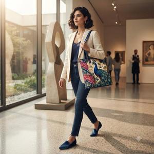 Peacock Royal Floral Printed Cotton Canvas <b>Tote</b> <b>Bag</b> <b>Vintage</b> Large Capacity Women Shoulder Handbag Eco Friendly Reusable Shopping - Product Image 6
