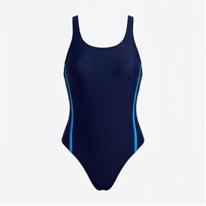 Traje de Baño de Una Pieza Azul Marino para Mujer con Franja Lateral en Contraste, Cuello Redondo, Secado Rápido, Spandex y Poliéster - Product Image 1