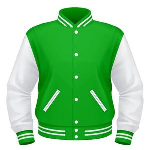 Men's Blue Varsity <b>Jacket</b> With White Sleeves Turn-down Collar Button Closure Preppy Style Autumn Wear - Product Image 4