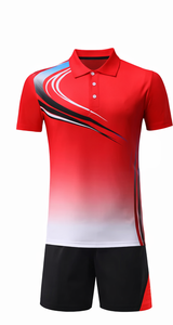 Ensemble de t-shirts de tennis pour hommes, dégradé rouge, manches courtes, col rabattu, polyester respirant, vêtements de sport pour adultes, été - Product Image 5