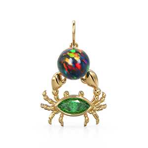 Pendentif crabe en or jaune 14 carats avec diamants, crabe en opale noire, émeraude, crabe en or, pendentif crabe, pendentif turquoise, bijoux crabe, or - Product Image 1