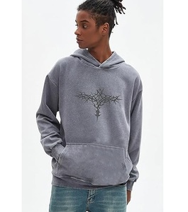 Sudadera con Capucha Aicd Wash con Estampado Gráfico Gótico, Sudadera Oversize con Estampado de Calavera y Alas, Estilo Grunge, Corte Casual - Product Image 3
