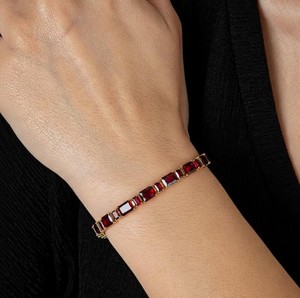 Radiant Cut Garnet Stone <b>Charm</b> Bracelet in Sterling Silver Gold Plated Elegant Gemstone Handmade Fine Jewelry Gift for Women - Product Image 4