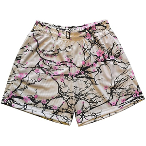 Shorts pour hommes à imprimé floral, motif cerisier bleu rose, séchage rapide, taille élastique, shorts de sport décontractés - Product Image 6