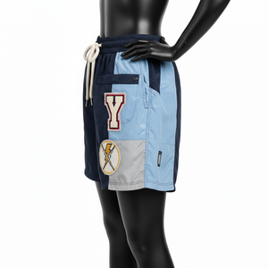 Shorts coupe-vent légers en polyester 130 GSM, bleu marine clair, avec broderie et patch personnalisés, logo sur mesure, pour femmes. - Product Image 4