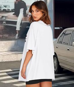 T-shirt décontracté pour femme, blanc, col rond, manches courtes, coupe ample, en jersey de coton, imprimé floral, printemps-été - Product Image 5