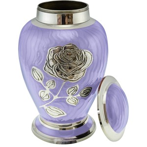 Handcrafted Adult Cremation Urn For Human Ashes Solid Brass Funeral Burial Urn With Embossed Silver Rose Design <b>Memorial</b> Urn - Product Image 1