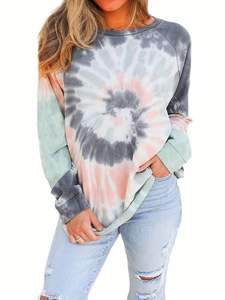 Sudadera de Manga Larga con Estampado Tie Dye para Mujer, Cuello Redondo, Informal, de Punto, Mezcla de Algodón, Corte Regular, con Bolsillos, Estilo Primavera - Product Image 1