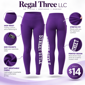 Leggings de yoga imprimés taille haute Regal Three LLC avec poches latérales, collants de sport longs, contrôle du ventre, pantalons de sport pour femmes - Product Image 1