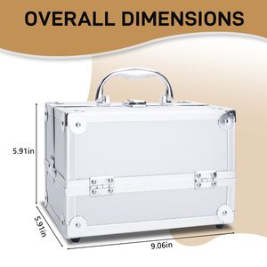 Valigetta per Trucco in Alluminio con Motivo a Diamante, Resistente, 9x6x6 Pollici, Argento - Product Image 3
